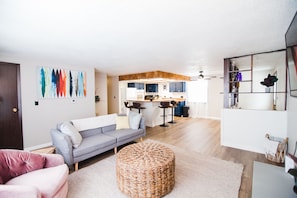 Open concept living room and kitchen.