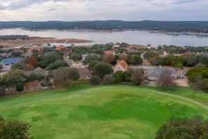Lake Travis and golf court aerial view