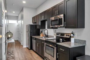 Fully stocked kitchen.