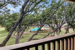 The view from the outside deck looking at the pool