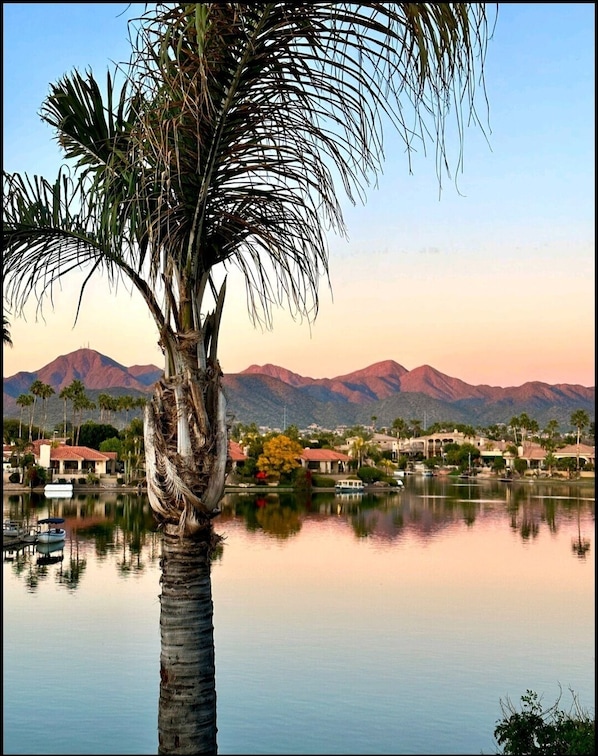 Photo was taken by guest.  She caught the light on the mountains just right!