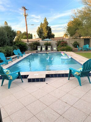 Fabulous back yard and large rectangular pool