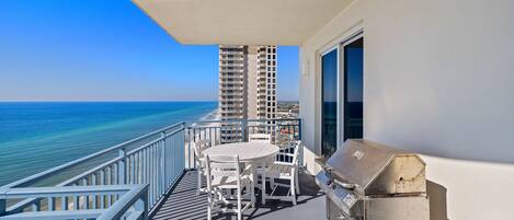 Dine al fresco on your west facing corner balcony.  Perfect for watching sunsets.