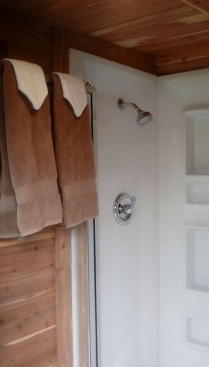 Cedar-lined shower house