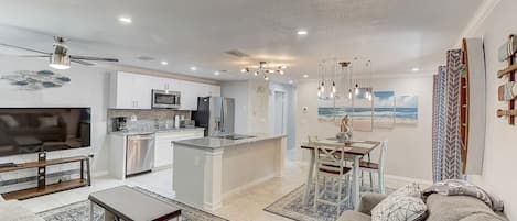 Living room with open concept kitchen