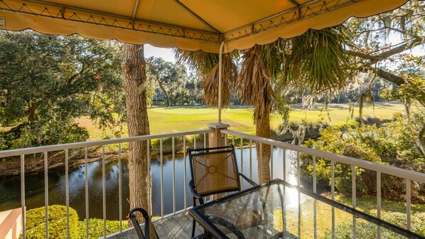 Private balcony overlooking stunning complex grounds