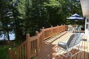 Outdoor seating on the private lakeside deck