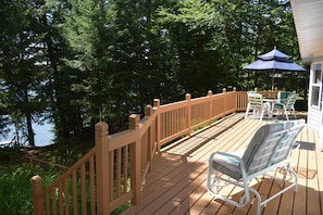 Outdoor seating on the private lakeside deck