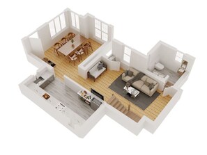 The 3D floor plan photo of ground level.