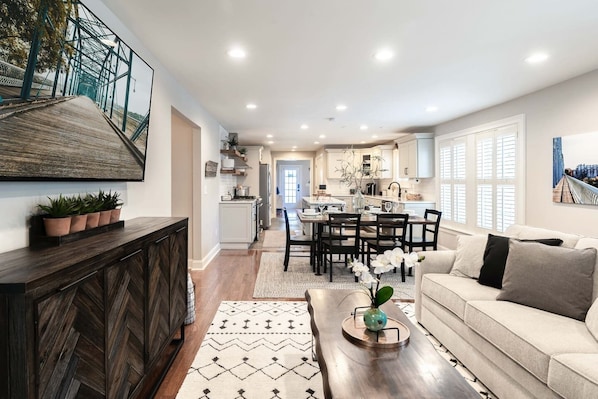 Welcome to our Chattadventure Haven! The main living space is an open and airy living room, dining space, and newly remodeled kitchen.