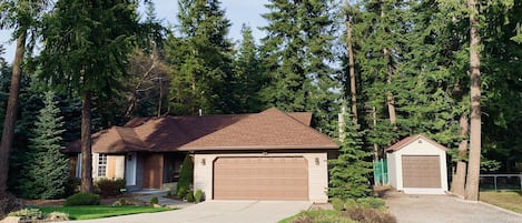 Street view, parking to the right of the driveway