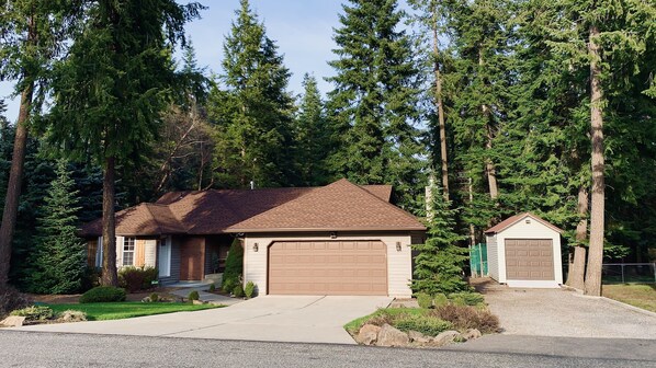Street view, parking to the right of the driveway