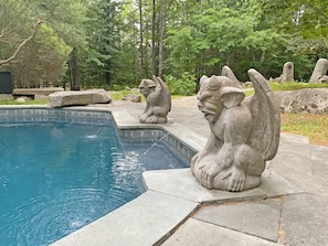 The pool's gargoyle residents