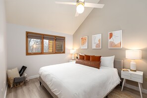 Bedroom 1 with high ceiling