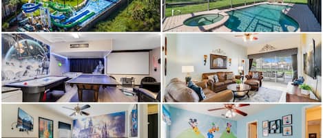 Waterpark, Private Pool & Spa, Game Room w/Theater, Living Room, Harry Potter & Mickey Rooms