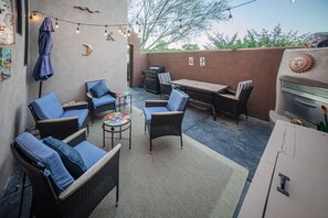 Enjoy a private patio with comfortable seating and night lights....to enjoy!