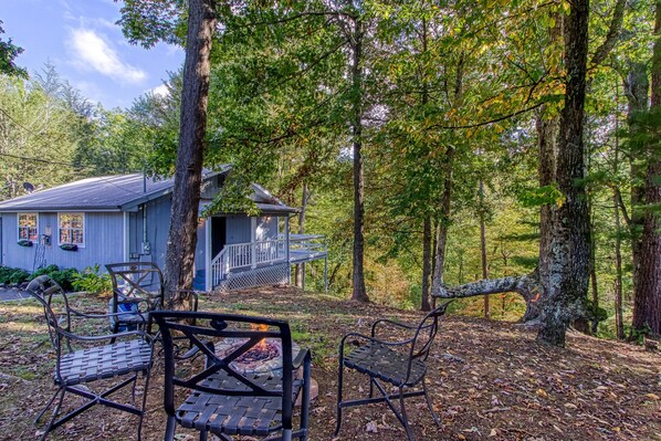 Cabin Fire Pit and Bent Tree