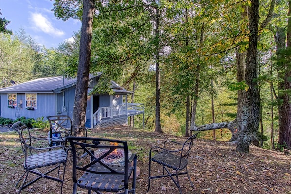 Cabin Fire Pit and Bent Tree