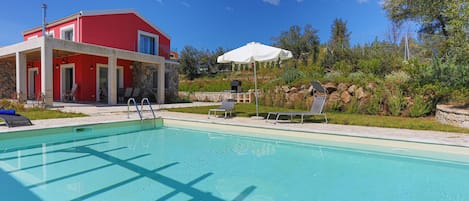 Large private pool with sunny terraces all day long