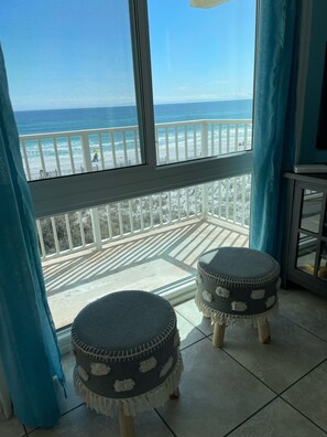 living room large window with beach view