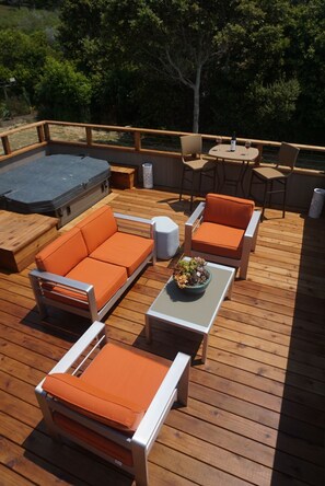 Expansive deck with an ocean view-relax, dine or soak in the new hot tub/spa.