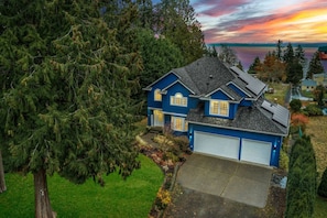 Arial view of the house with a spectacular view of the Puget Sound.