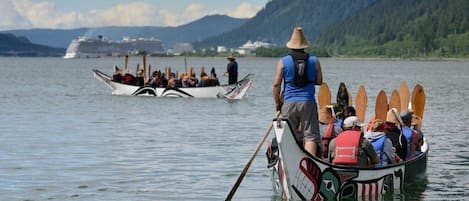 Cultural events.This picture was taken on a 100 mile native canoe journey that Kelli joined. You might see canoes like this coming and going from the harbor while you are there.