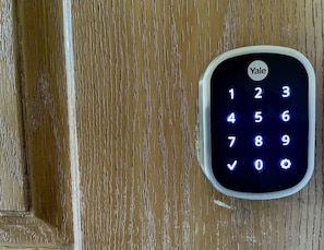 Keyless entry for easy access. Guests are provided with personalized code