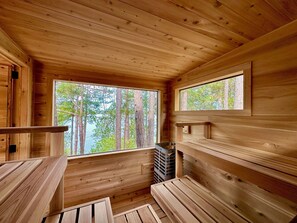 Outside Sauna and Changing Room overlooking the lake.