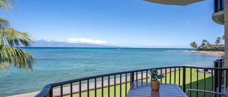 Enjoy beach views from the lanai