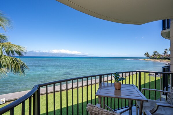 Enjoy beach views from the lanai