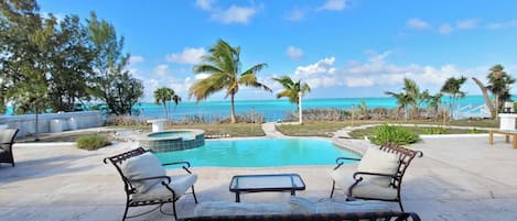 Private pool deck with view.