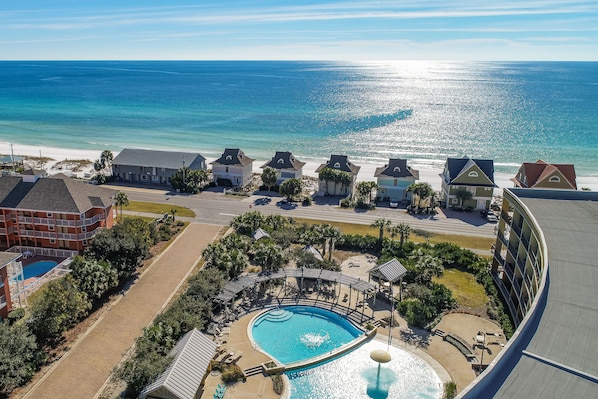 aerial view of property located directly across the street from the gulf