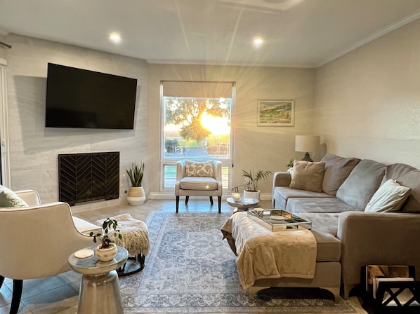 Open living room with daily sunset views