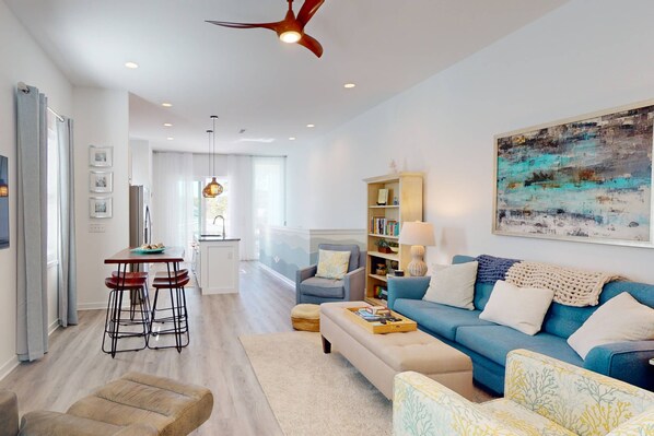 Open concept kitchen, dining and living room