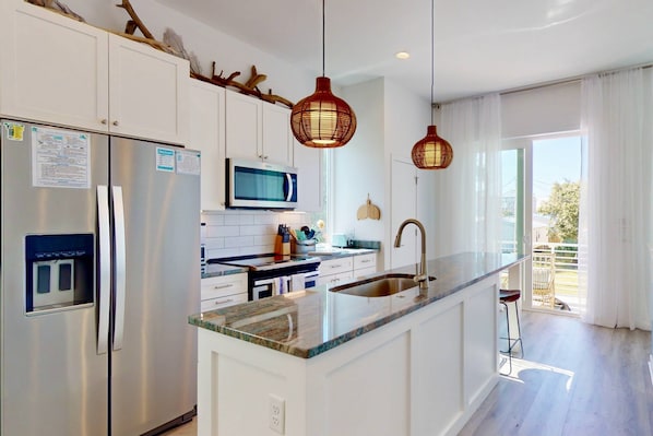 Newly updated modern kitchen with stainless steel appliances