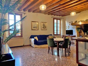 living room with open plan kitchen