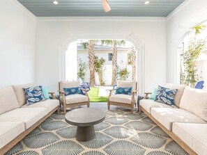 Coastal, Casual Living! covered outdoor living area