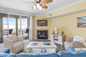 Sit back and enjoy the Gorgeous Views or watch a movie on the Flat Screen TV - Fireplace is Decorative Only!