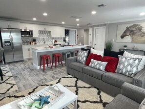 Living room with two queen sofa beds