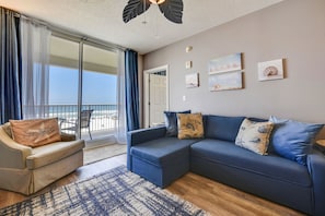 Gulf Front Living Area with Sleeper Sofa