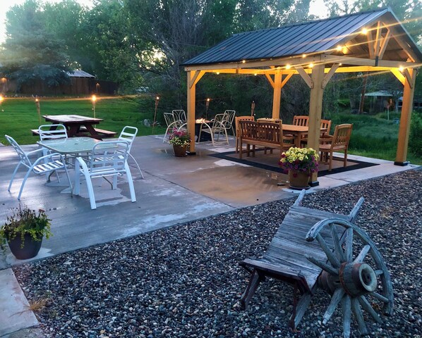 A+.  Lighted backyard gazebo for summer evenings.  BBQ, fire pit on the patio