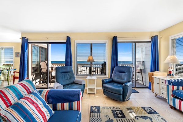 View - Nothing but Beach Out the Two Siding Doors in the Living Room