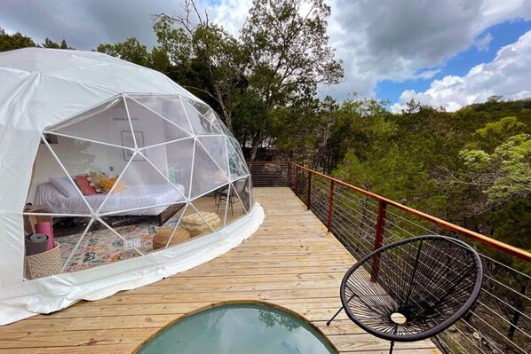 Surrounded by trees, you can enjoy privacy from your very own deck and plunge pool.