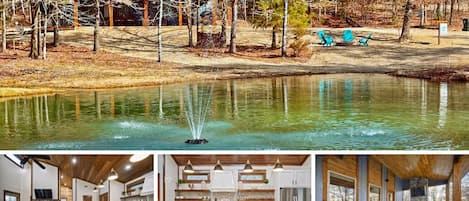 Cottage on the Pond is a romantic farmhouse-style luxury cabin with a rustic feel, nestled between a private pond and the national forest.