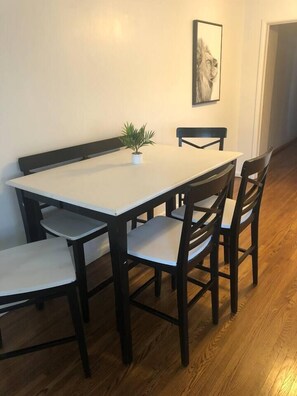 Sit down and enjoy your meals around the table.