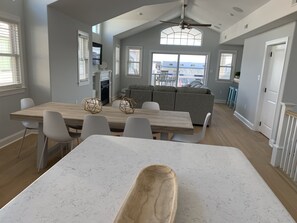 Kitchen looking out into the spacious living area.
