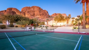 Full backyard sport court for tennis, pickleball, or basketball w/ mountain view