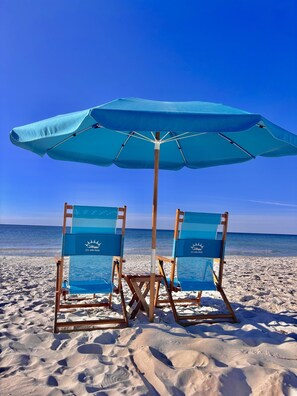 Stress free vacations begin with complimentary beach service for 2 chairs and an umbrella free as part of your rental from March to October 1 