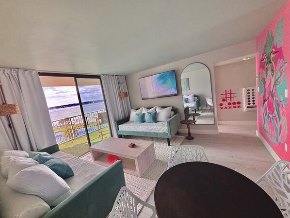 Living Room and Lagoon and Pool View